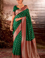 Blissful Dark Green Soft Banarasi Silk Saree With Inspiring Blouse Piece