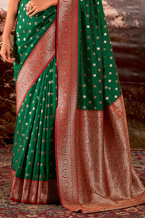 Load image into Gallery viewer, Blissful Dark Green Soft Banarasi Silk Saree With Inspiring Blouse Piece
