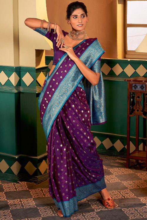 Load image into Gallery viewer, Petrichor Purple Soft Banarasi Silk Saree With Seraglio Blouse Piece
