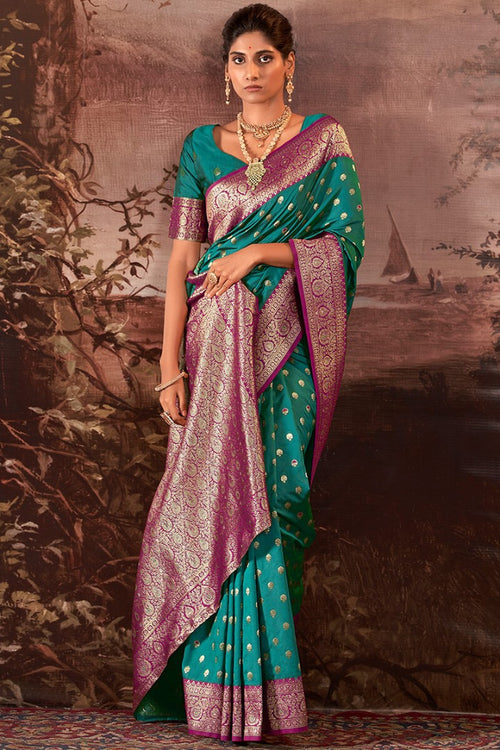 Load image into Gallery viewer, Winsome Sea Green Soft Banarasi Silk Saree With Aplomb Blouse Piece
