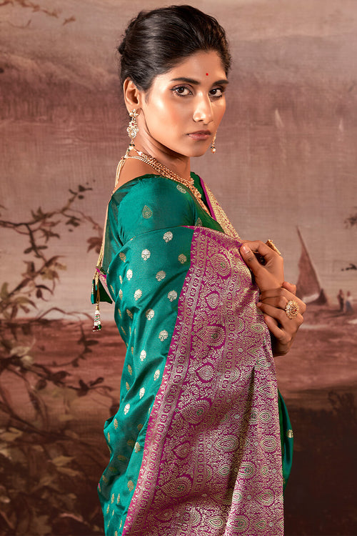 Load image into Gallery viewer, Winsome Sea Green Soft Banarasi Silk Saree With Aplomb Blouse Piece
