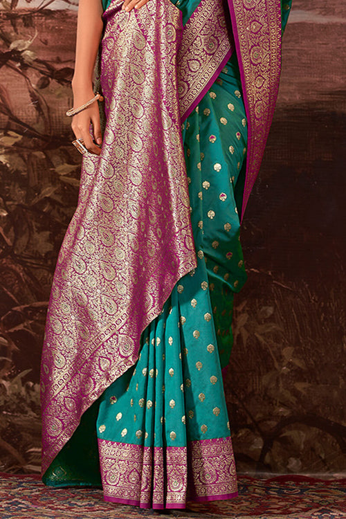 Load image into Gallery viewer, Winsome Sea Green Soft Banarasi Silk Saree With Aplomb Blouse Piece
