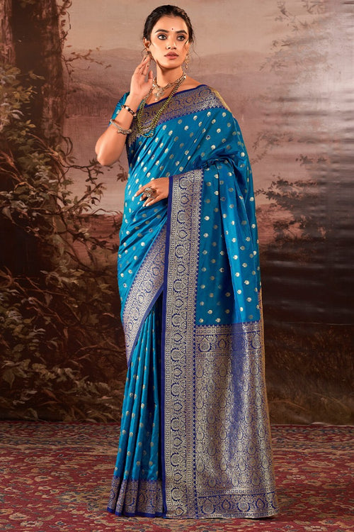 Load image into Gallery viewer, Ethereal Blue Soft Banarasi Silk Saree With Scrupulous Blouse Piece
