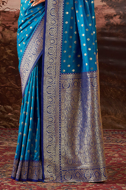 Load image into Gallery viewer, Ethereal Blue Soft Banarasi Silk Saree With Scrupulous Blouse Piece
