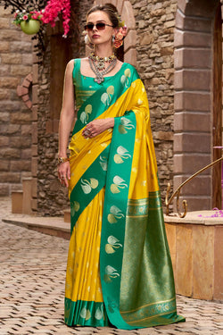 Allure Yellow Banarasi Satin Silk Saree With Eye-catching Blouse