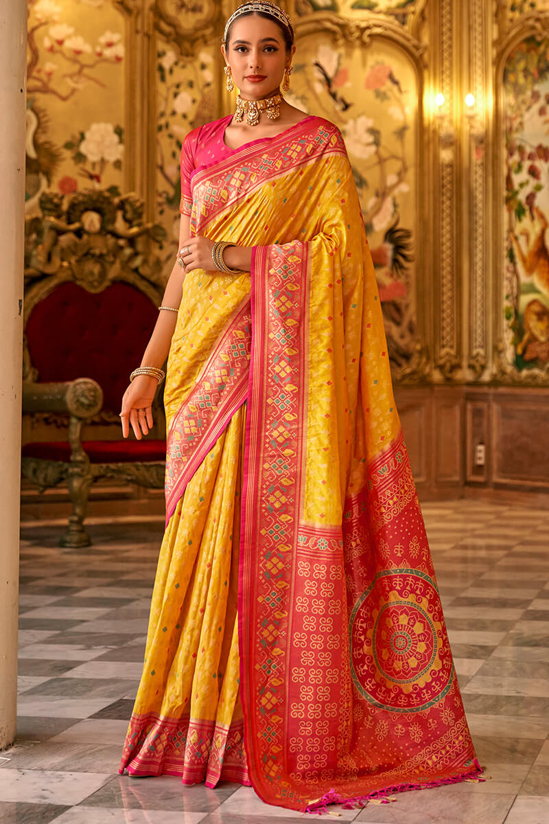 Assemblage Yellow Soft Banarasi Silk Saree With Ephemeral Blouse Piece