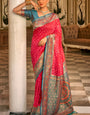 Ethnic Dark Pink Soft Banarasi Silk Saree With Flamboyant Blouse Piece