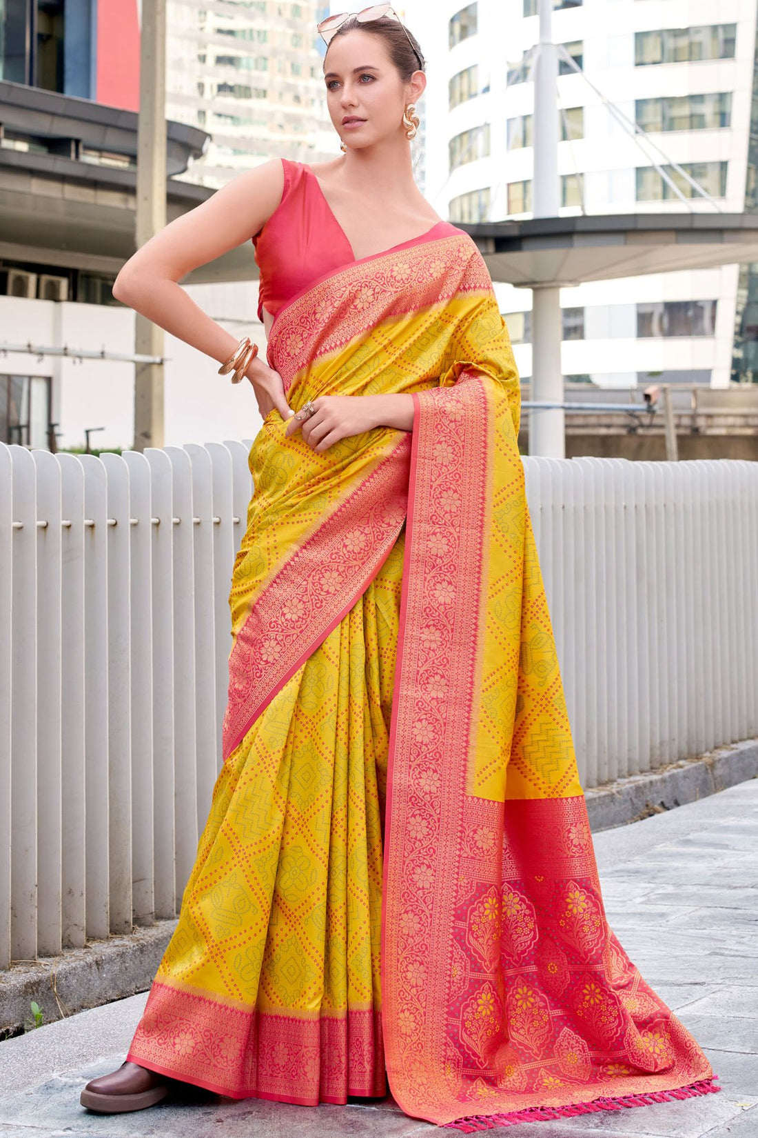 Eloquence Yellow Soft Banarasi Silk Saree With Sumptuous Blouse Piece