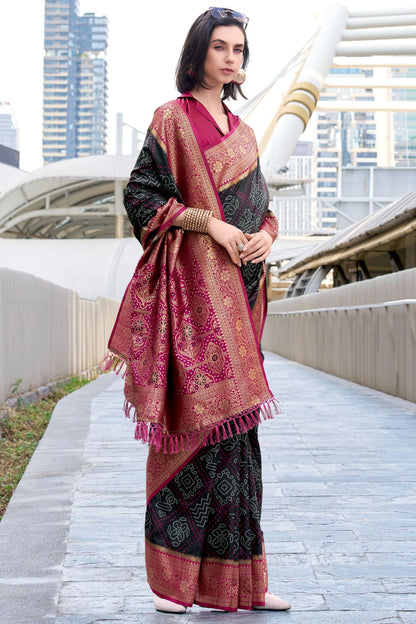 Designer Black Soft Banarasi Silk Saree With Glittering Blouse Piece