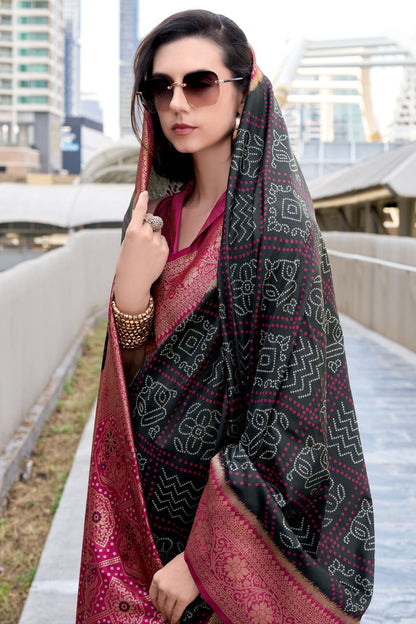 Designer Black Soft Banarasi Silk Saree With Glittering Blouse Piece