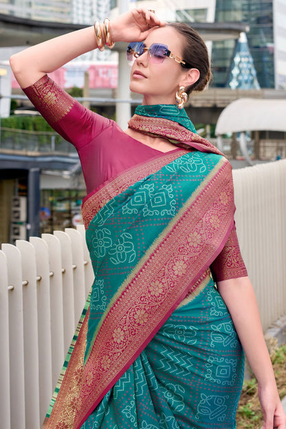 Elision Rama Soft Banarasi Silk Saree With Sonorous Blouse Piece