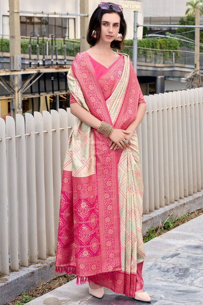 Charismatic Beige Soft Banarasi Silk Saree With Pleasurable Blouse Piece
