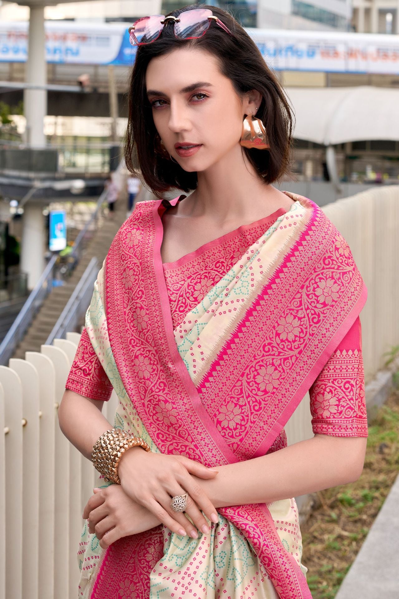 Charismatic Beige Soft Banarasi Silk Saree With Pleasurable Blouse Piece