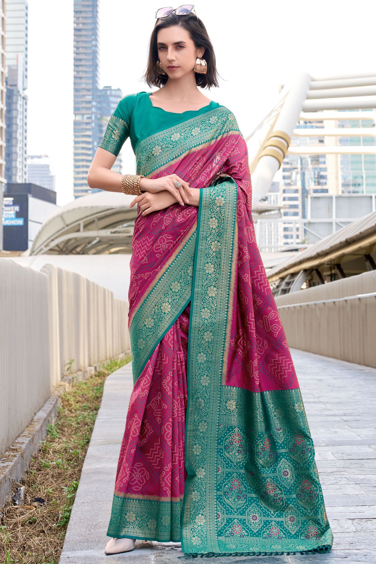 Nebula Dark Pink Soft Banarasi Silk Saree With Profuse Blouse Piece