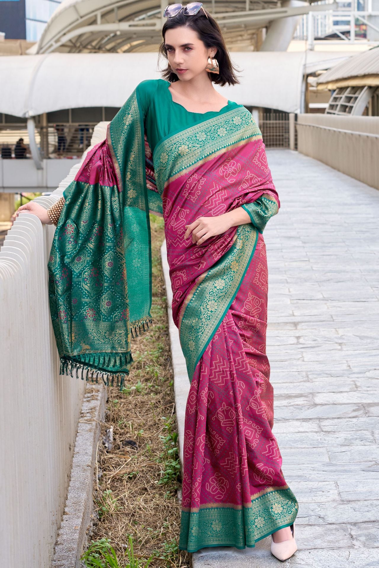 Nebula Dark Pink Soft Banarasi Silk Saree With Profuse Blouse Piece