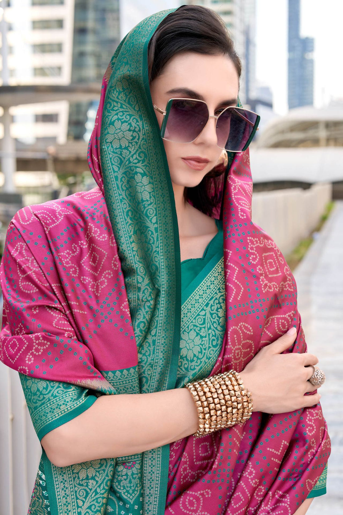 Nebula Dark Pink Soft Banarasi Silk Saree With Profuse Blouse Piece