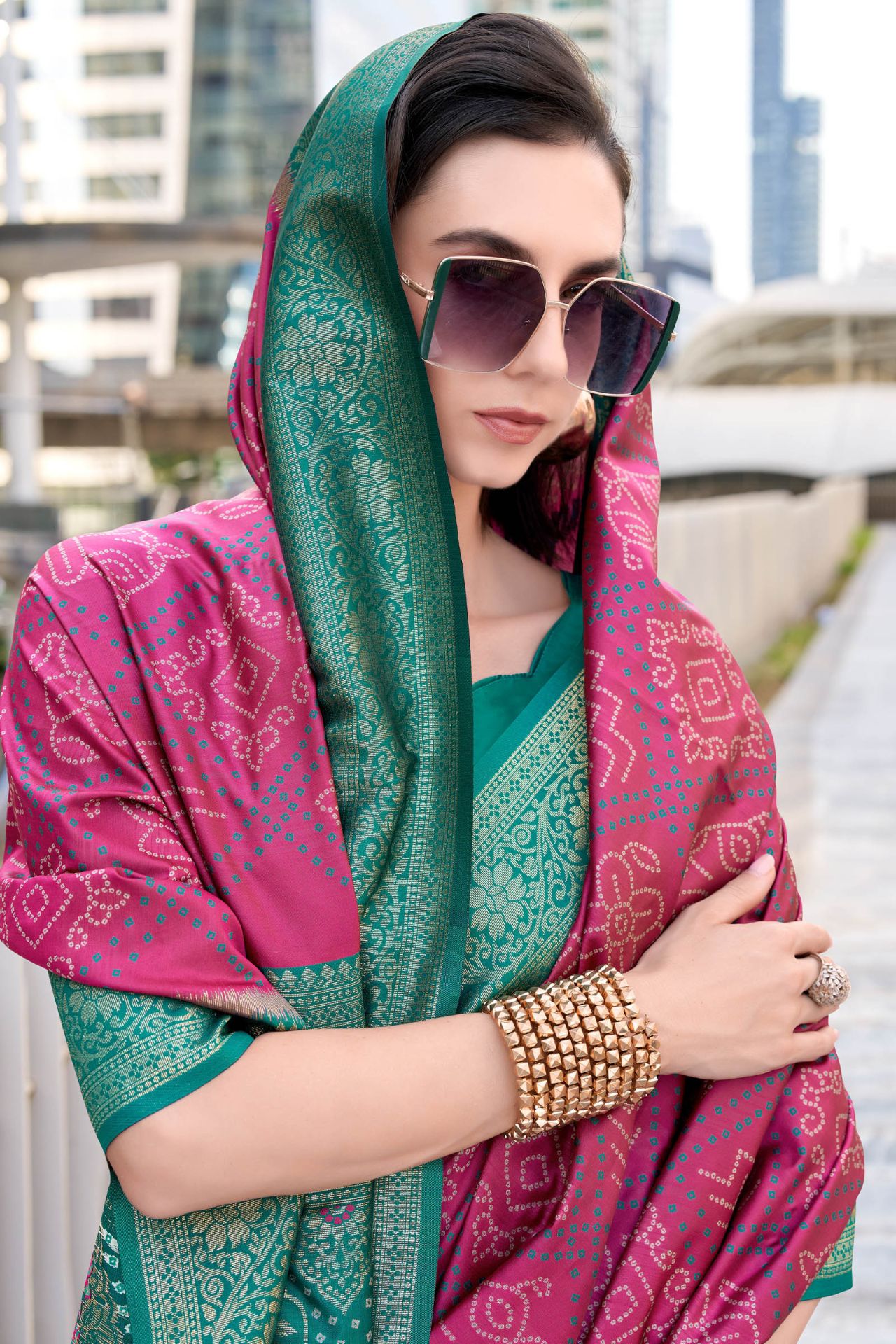 Nebula Dark Pink Soft Banarasi Silk Saree With Profuse Blouse Piece