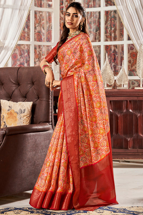 Load image into Gallery viewer, Exceptional Red Digital Printed Satin Silk Saree With Classic Blouse Piece
