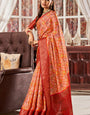 Exceptional Red Digital Printed Satin Silk Saree With Classic Blouse Piece