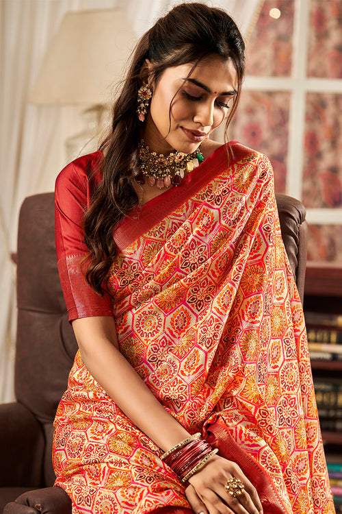 Load image into Gallery viewer, Exceptional Red Digital Printed Satin Silk Saree With Classic Blouse Piece
