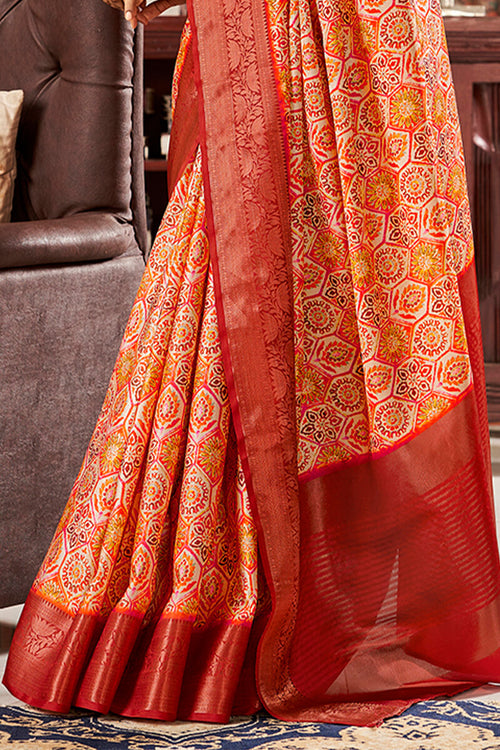 Load image into Gallery viewer, Exceptional Red Digital Printed Satin Silk Saree With Classic Blouse Piece
