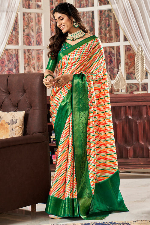 Load image into Gallery viewer, Hypnotic Orange Digital Printed Satin Silk Saree With Inspiring Blouse Piece
