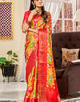 Appealing Multicolor Digital Printed Satin Silk Saree With Staring Blouse Piece