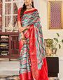 Blissful Grey Digital Printed Satin Silk Saree With Exquisite Blouse Piece