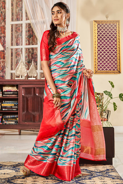 Load image into Gallery viewer, Blissful Grey Digital Printed Satin Silk Saree With Exquisite Blouse Piece
