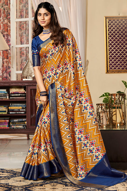 Load image into Gallery viewer, Flameboyant Mustard Digital Printed Satin Silk Saree With Traditional Blouse Piece
