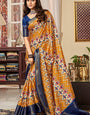 Flameboyant Mustard Digital Printed Satin Silk Saree With Traditional Blouse Piece