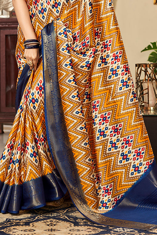 Heavy satin silk saree with digitel printed blouse saree for women