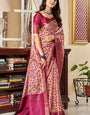 Staggering Wine Digital Printed Satin Silk Saree With Tempting Blouse Piece