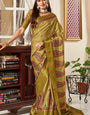 Susurrous Mehndi Digital Printed Satin Silk Saree With Snappy Blouse Piece