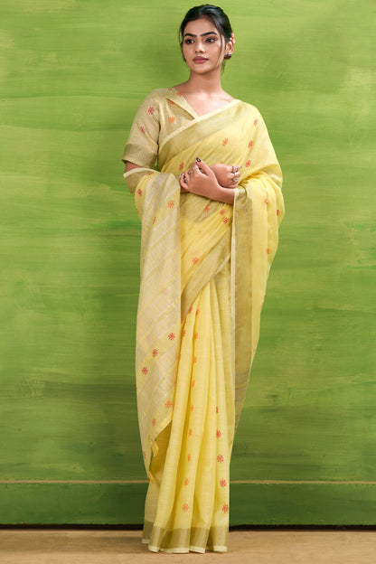 Brood Yellow Cotton Silk Saree With Enamoring Blouse Piece