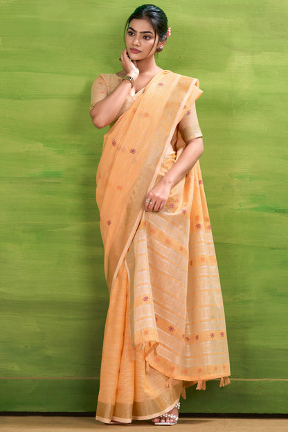 Seraphic Orange Cotton Silk Saree With Alluring Blouse Piece