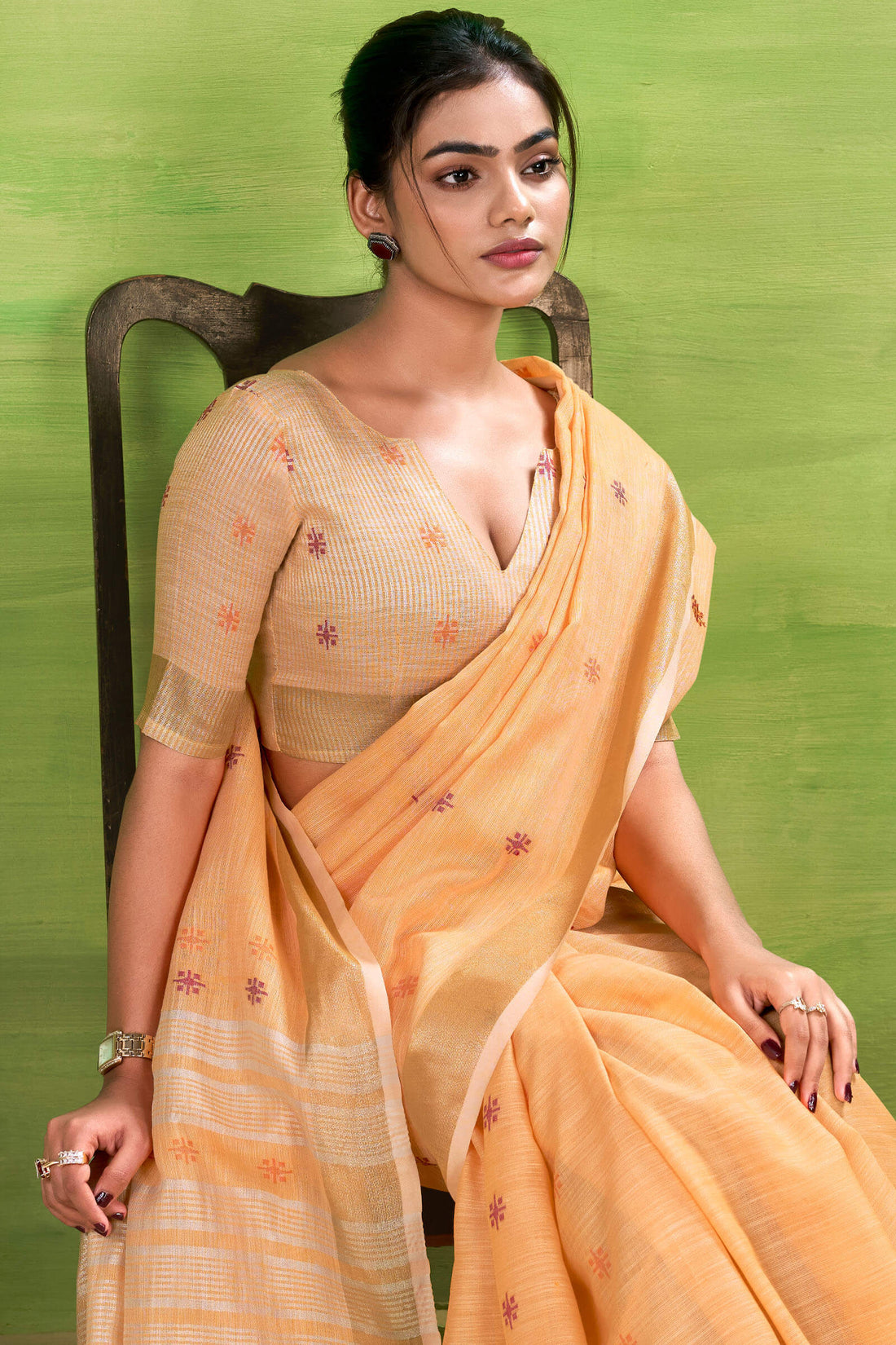 Seraphic Orange Cotton Silk Saree With Alluring Blouse Piece