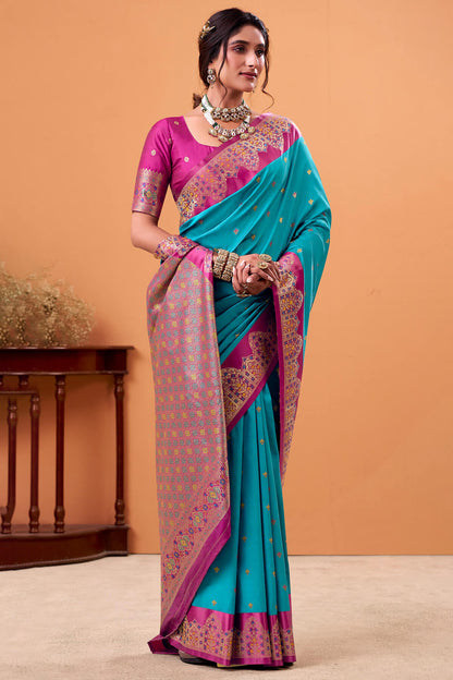 Exquisite Grey Banarasi Satin Silk Saree With Dalliance Blouse