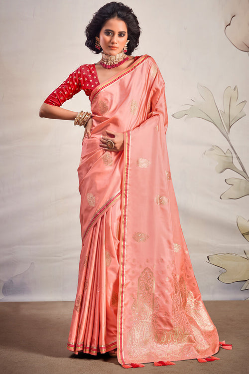 Load image into Gallery viewer, Sensational Peach Soft Banarasi Silk Saree With Adorning Blouse Piece
