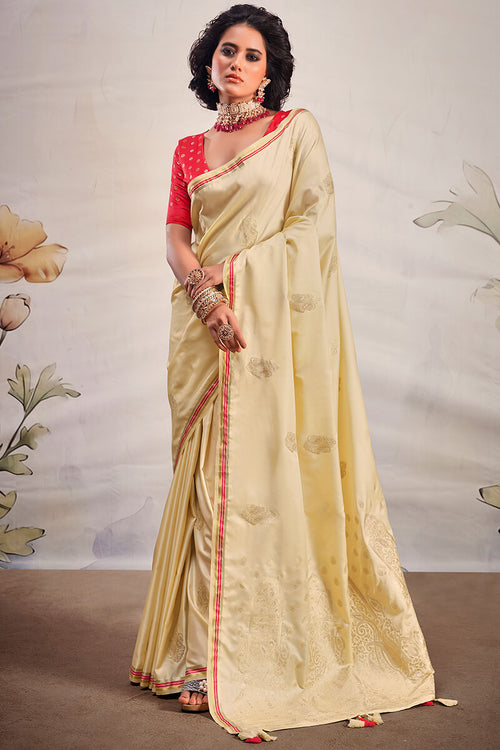 Load image into Gallery viewer, Designer Beige Soft Banarasi Silk Saree With Jazzy Blouse Piece
