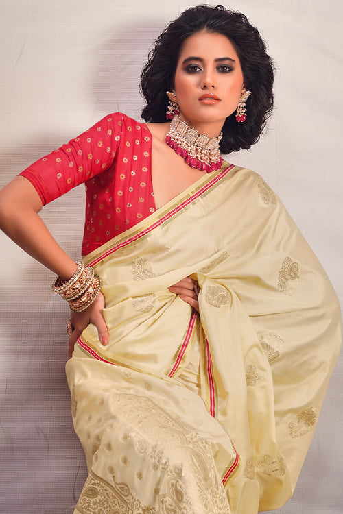 Load image into Gallery viewer, Designer Beige Soft Banarasi Silk Saree With Jazzy Blouse Piece
