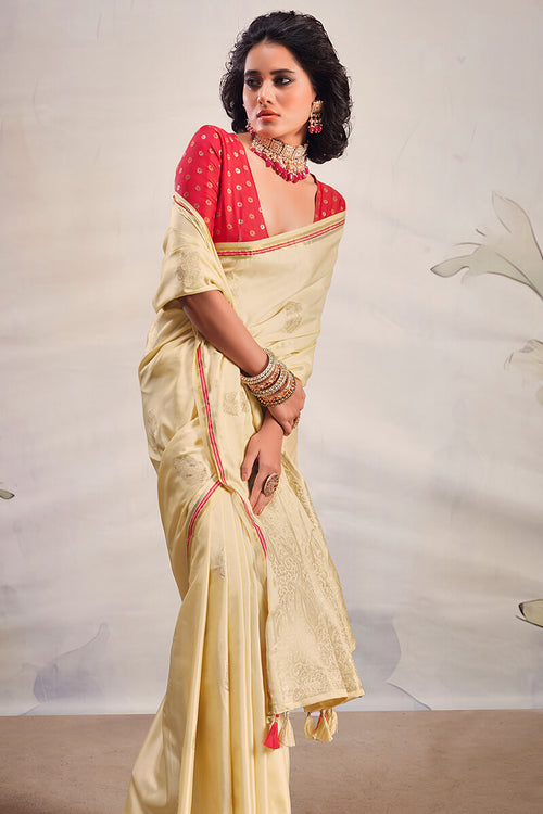 Load image into Gallery viewer, Designer Beige Soft Banarasi Silk Saree With Jazzy Blouse Piece
