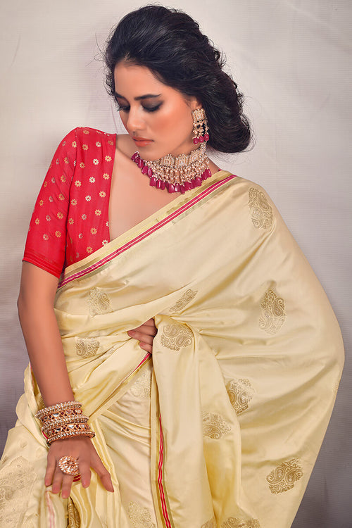 Load image into Gallery viewer, Designer Beige Soft Banarasi Silk Saree With Jazzy Blouse Piece
