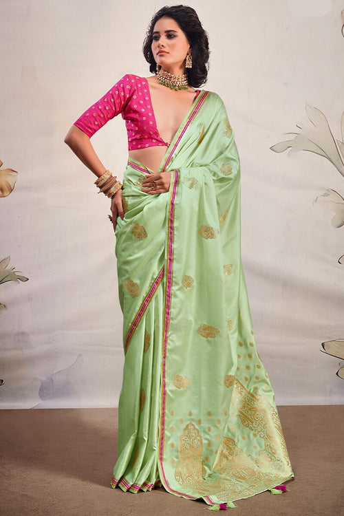 Load image into Gallery viewer, Bewitching Pista Soft Banarasi Silk Saree With Enticing Blouse Piece
