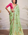 Bewitching Pista Soft Banarasi Silk Saree With Enticing Blouse Piece