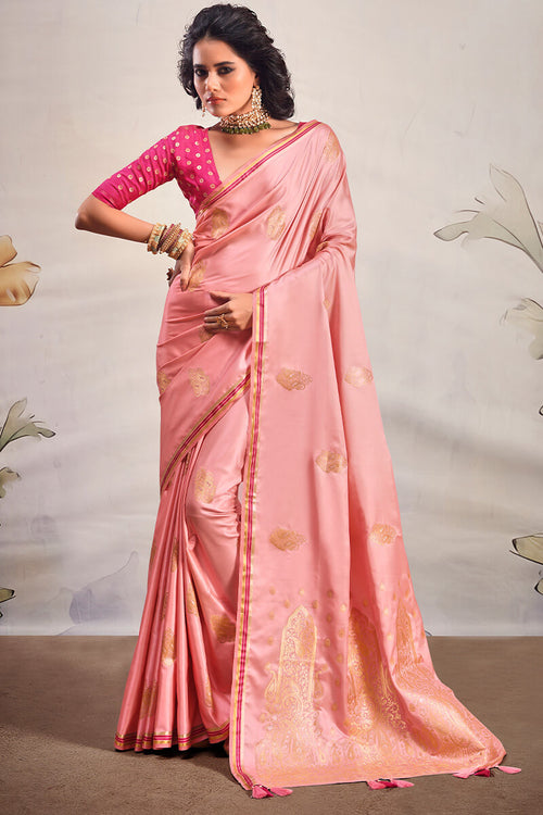 Load image into Gallery viewer, Demure Pink Soft Banarasi Silk Saree With Confounding Blouse Piece
