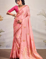 Demure Pink Soft Banarasi Silk Saree With Confounding Blouse Piece