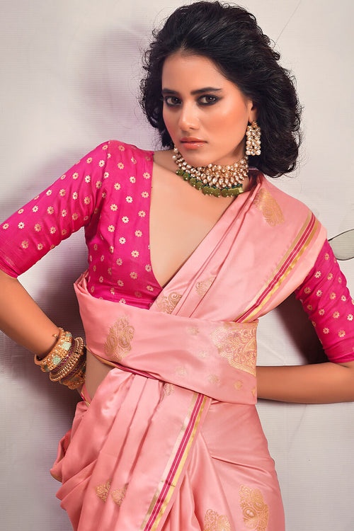 Load image into Gallery viewer, Demure Pink Soft Banarasi Silk Saree With Confounding Blouse Piece
