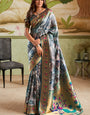 Dazzling Grey Paithani Silk Saree With Surpassing Blouse Piece