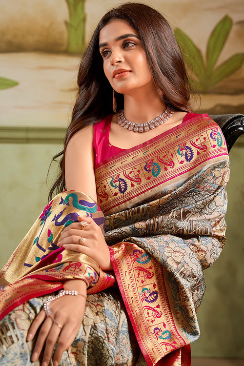 Load image into Gallery viewer, Mesmeric Dark Beige Paithani Silk Saree With Twirling Blouse Piece
